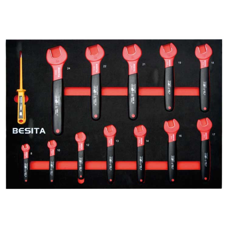百思泰13件绝缘双色开口扳手工具托组套